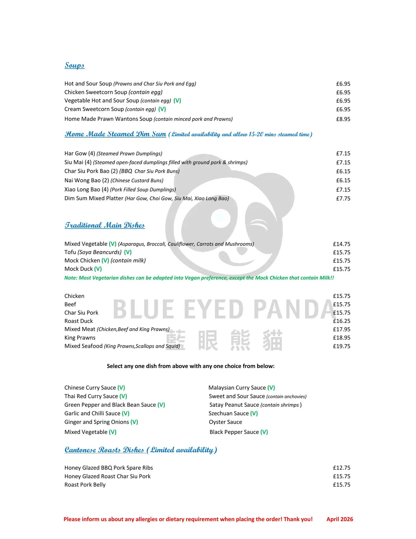 Blue Eyed Panda menu, page 2