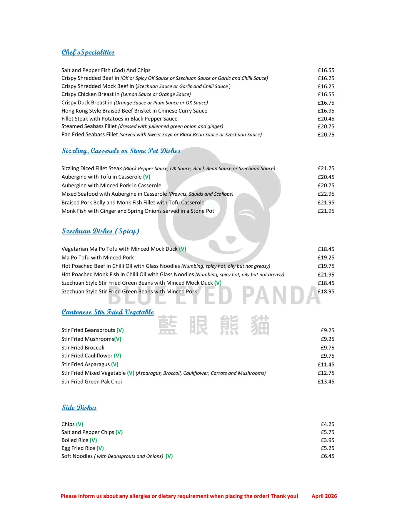 Blue Eyed Panda menu, page 3