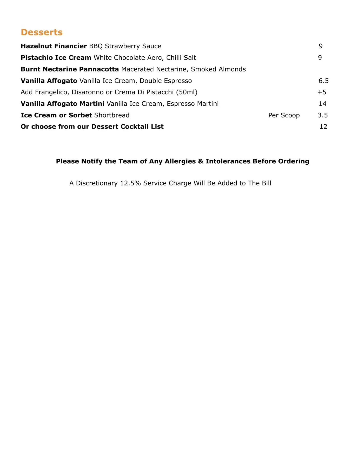The Copper Clam menu, page 3