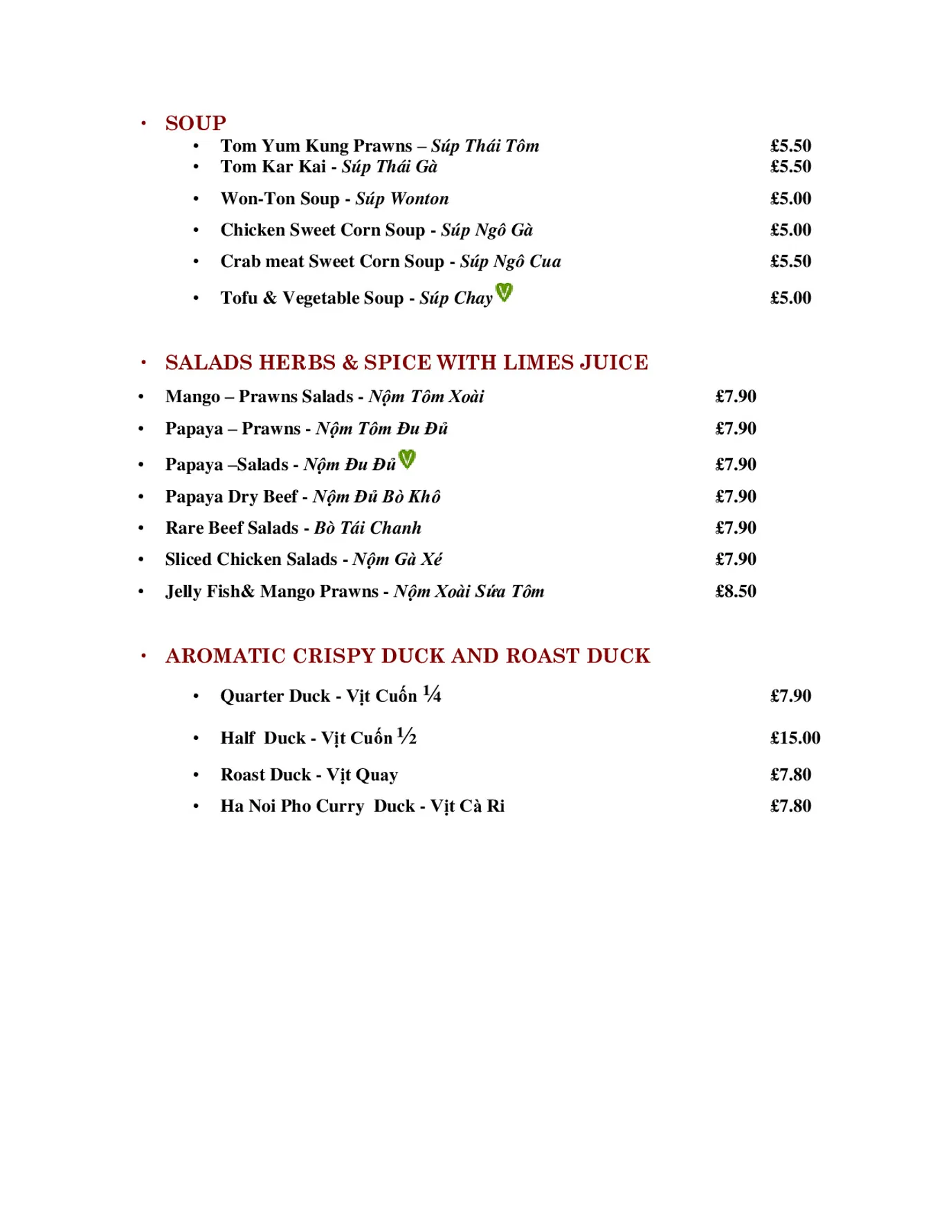 Ha Noi Pho - Hackney menu, page 2