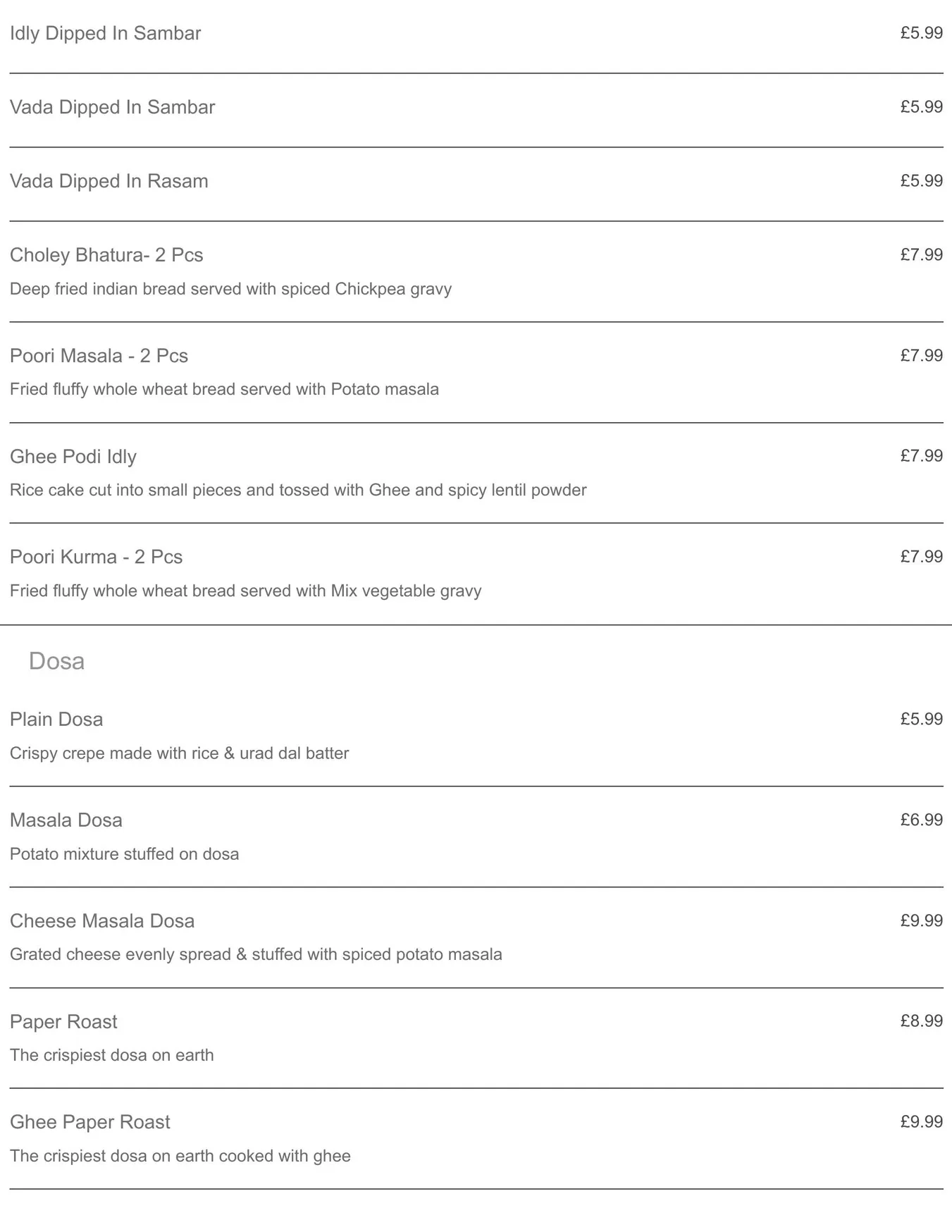 Crispy Dosa Solihull menu, page 3