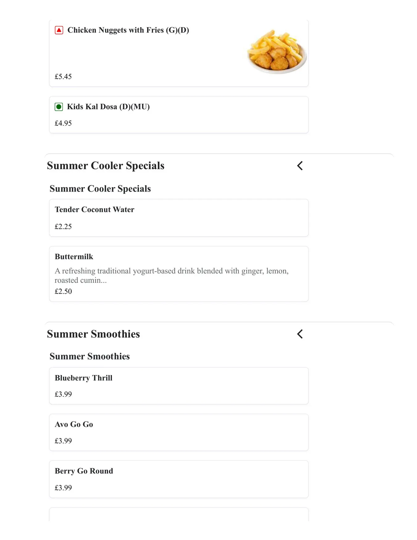 Madras Eatery menu, page 20