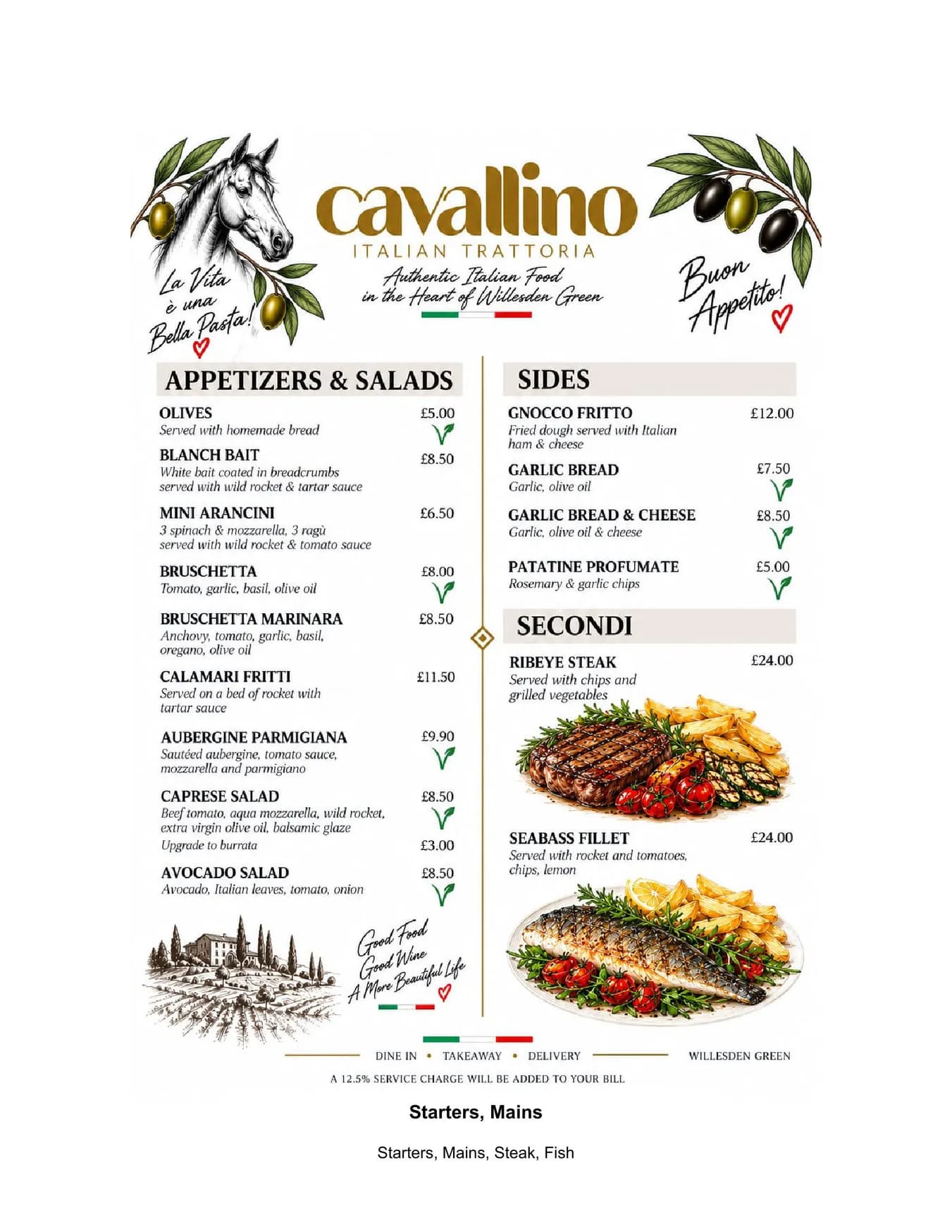 Cavallino menu, page 1