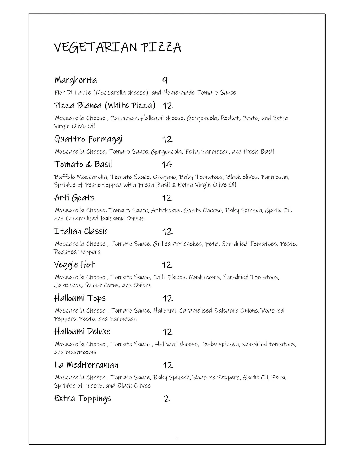 Tomato & Basil Pizzeria menu, page 3