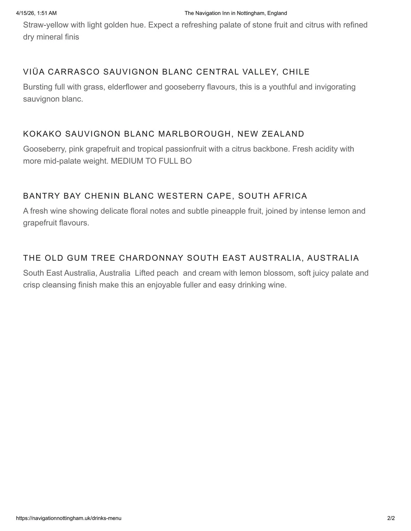 The Navigation Inn menu, page 4
