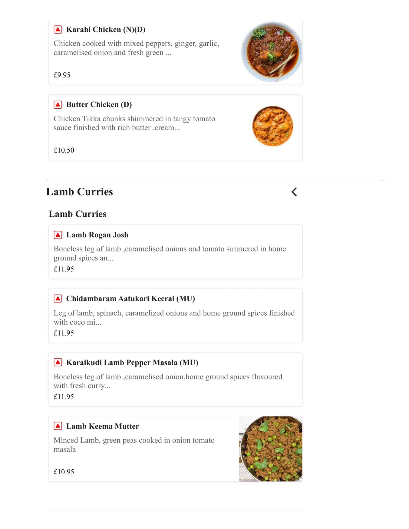Madras Eatery menu, page 13