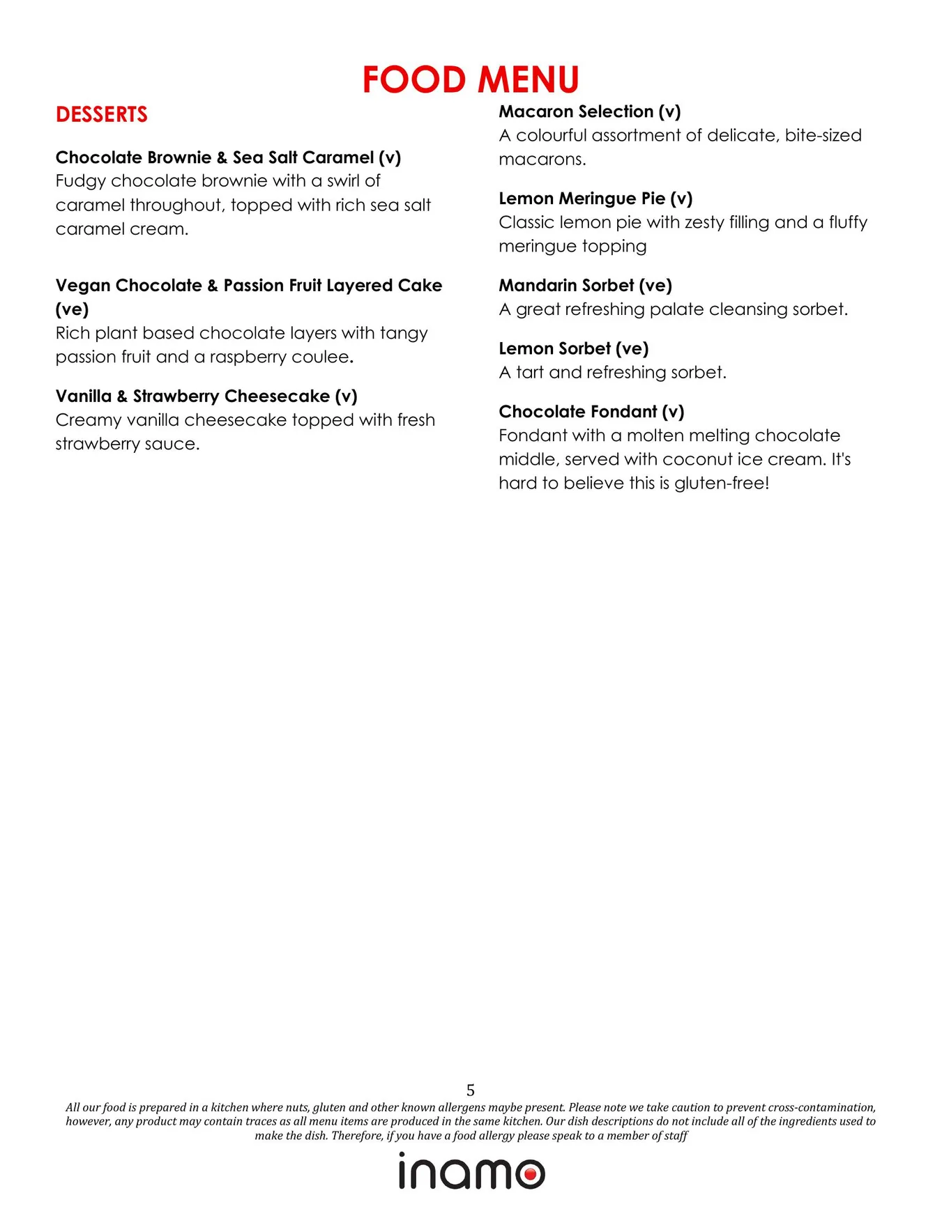 Inamo Soho menu, page 5