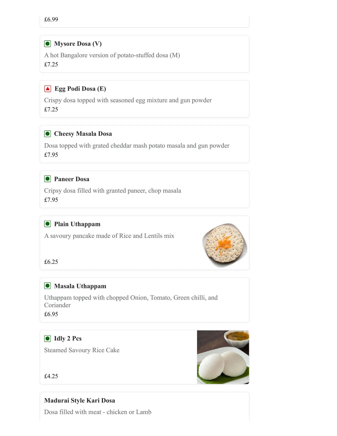 Madras Eatery menu, page 7
