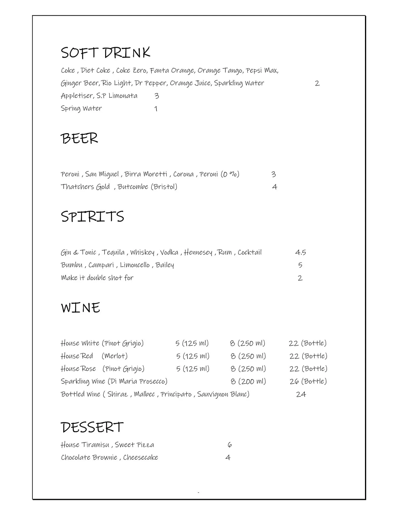 Tomato & Basil Pizzeria menu, page 2