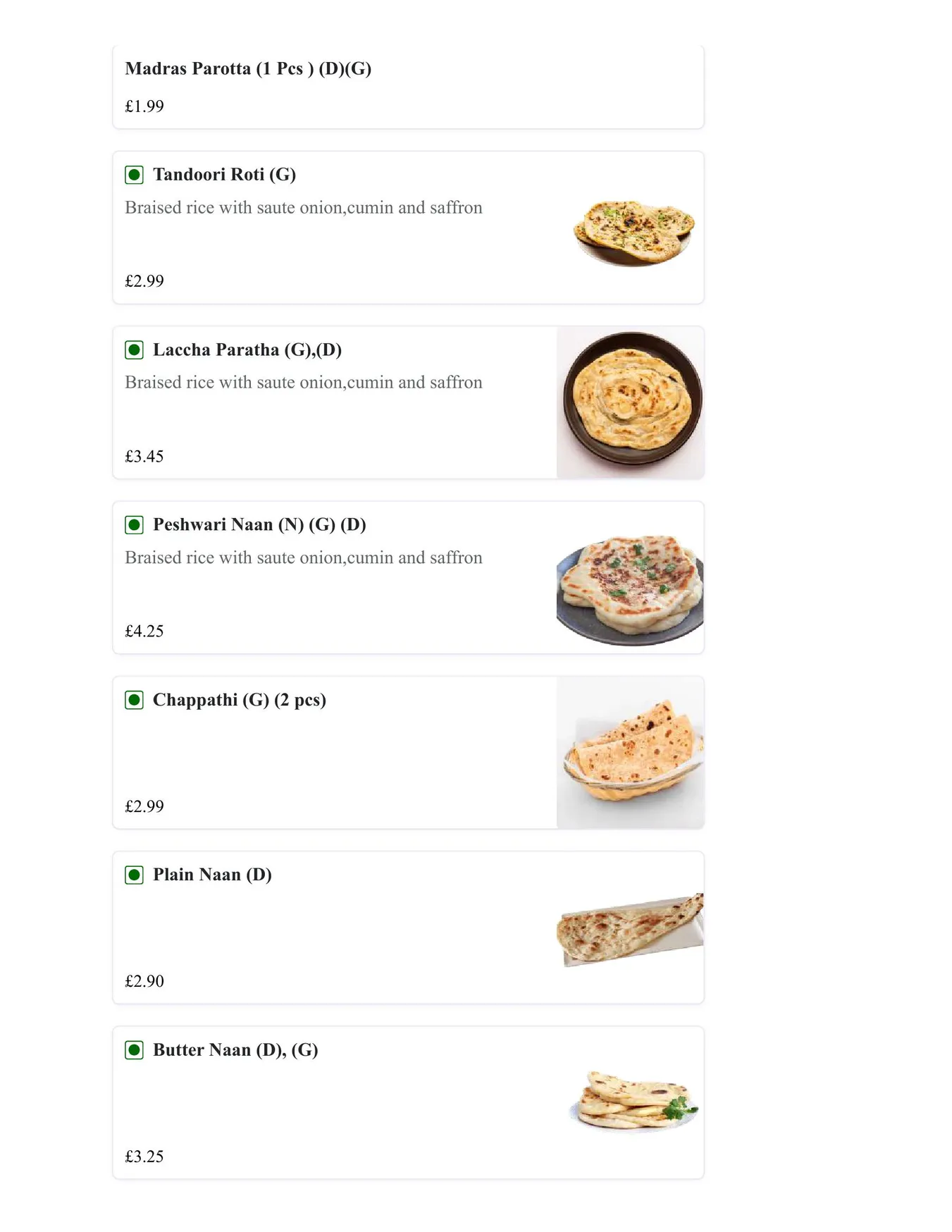 Madras Eatery menu, page 16