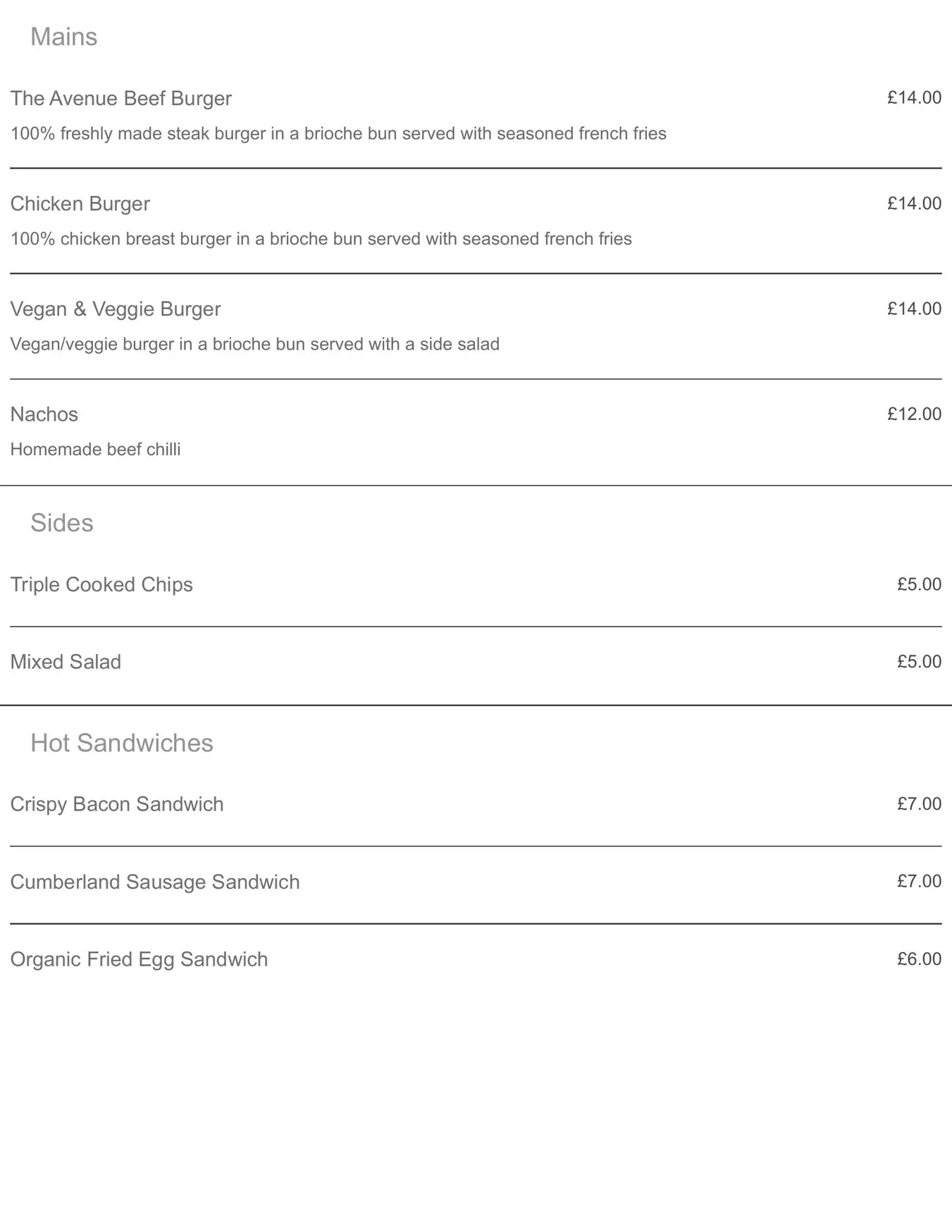 The Avenue Kemptown menu, page 6