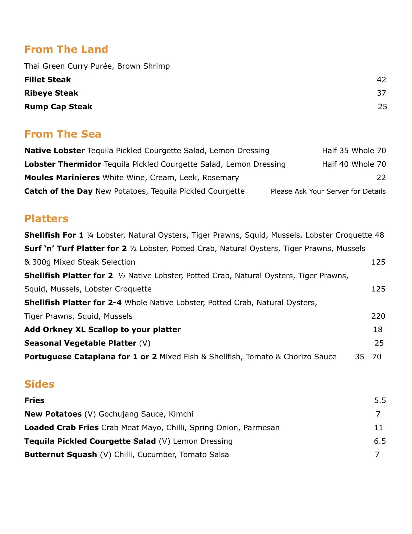 The Copper Clam menu, page 2
