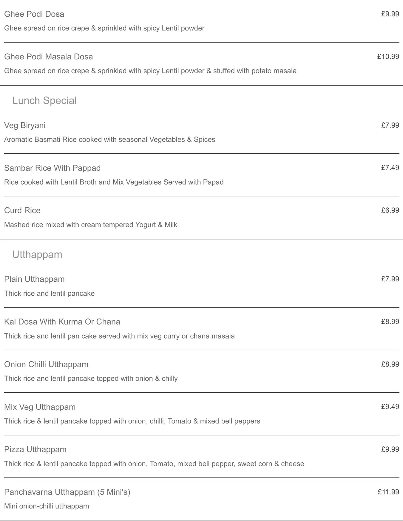 Crispy Dosa Solihull menu, page 4