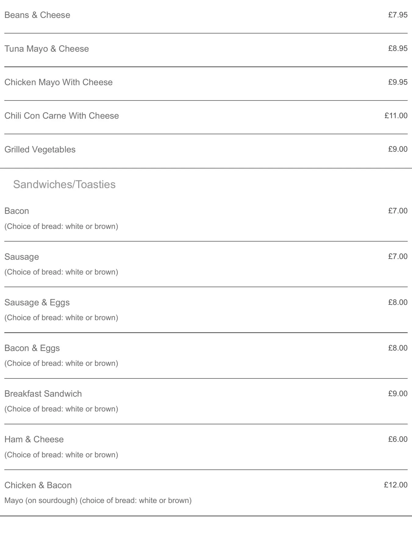 The Avenue Kemptown menu, page 2