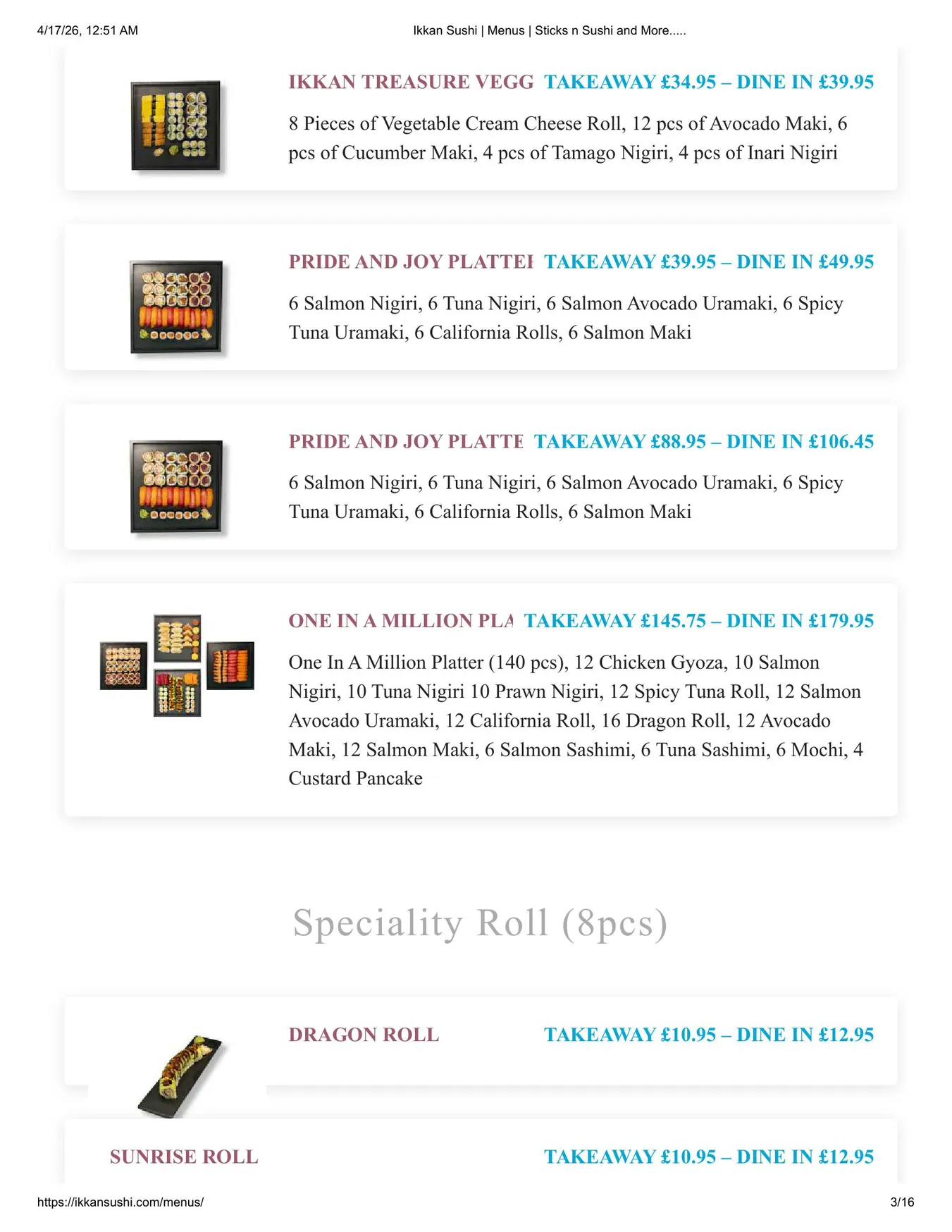 Ikkan Sushi menu, page 3