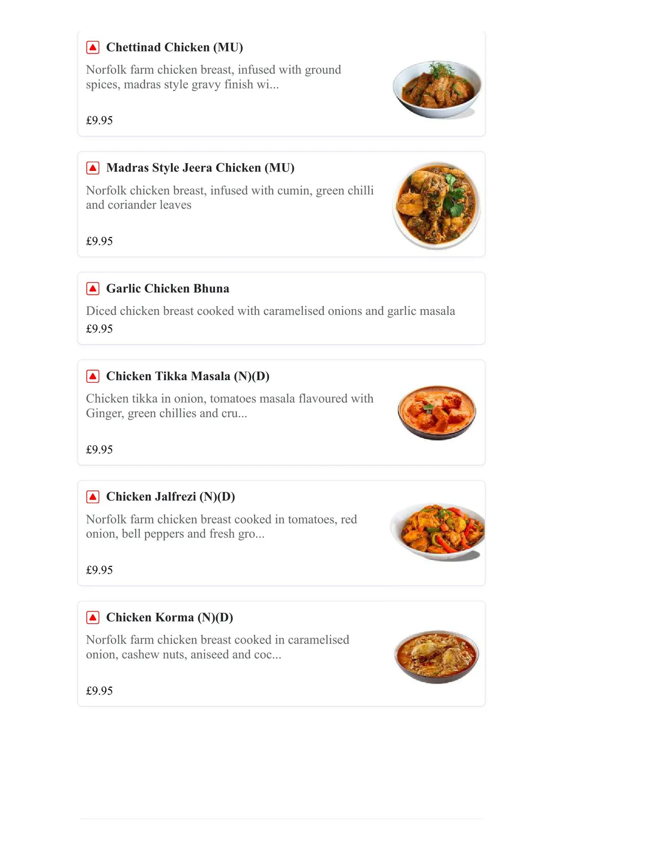 Madras Eatery menu, page 12