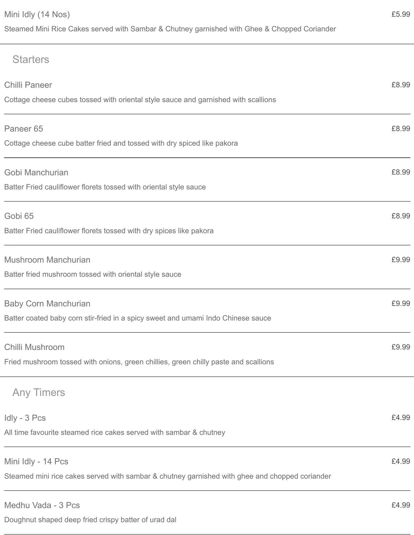 Crispy Dosa Solihull menu, page 2