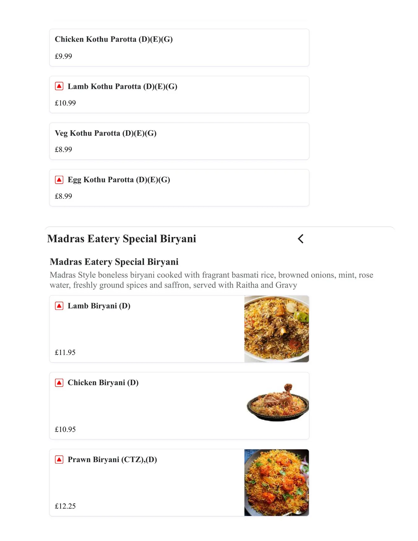 Madras Eatery menu, page 9