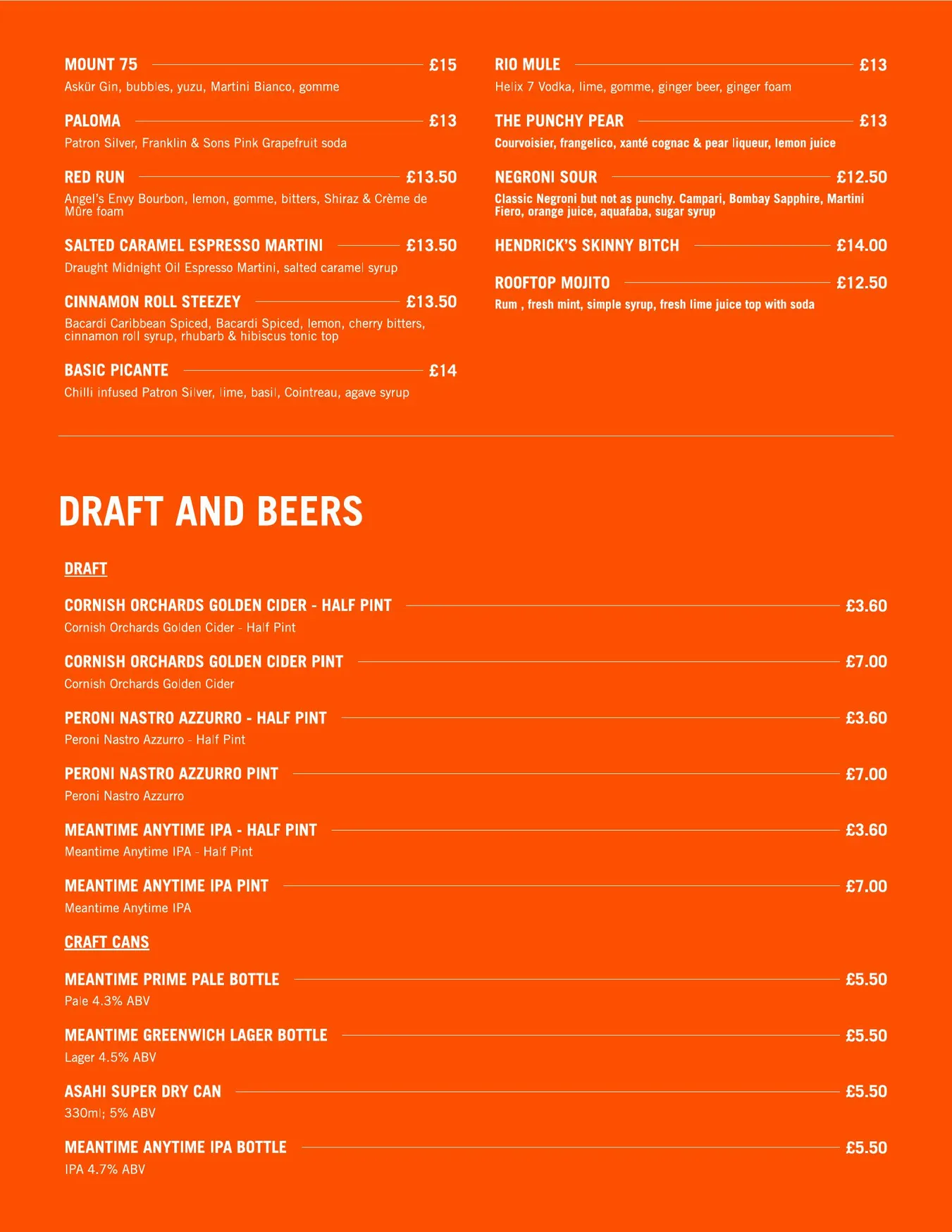 London Bridge Rooftop menu, page 3