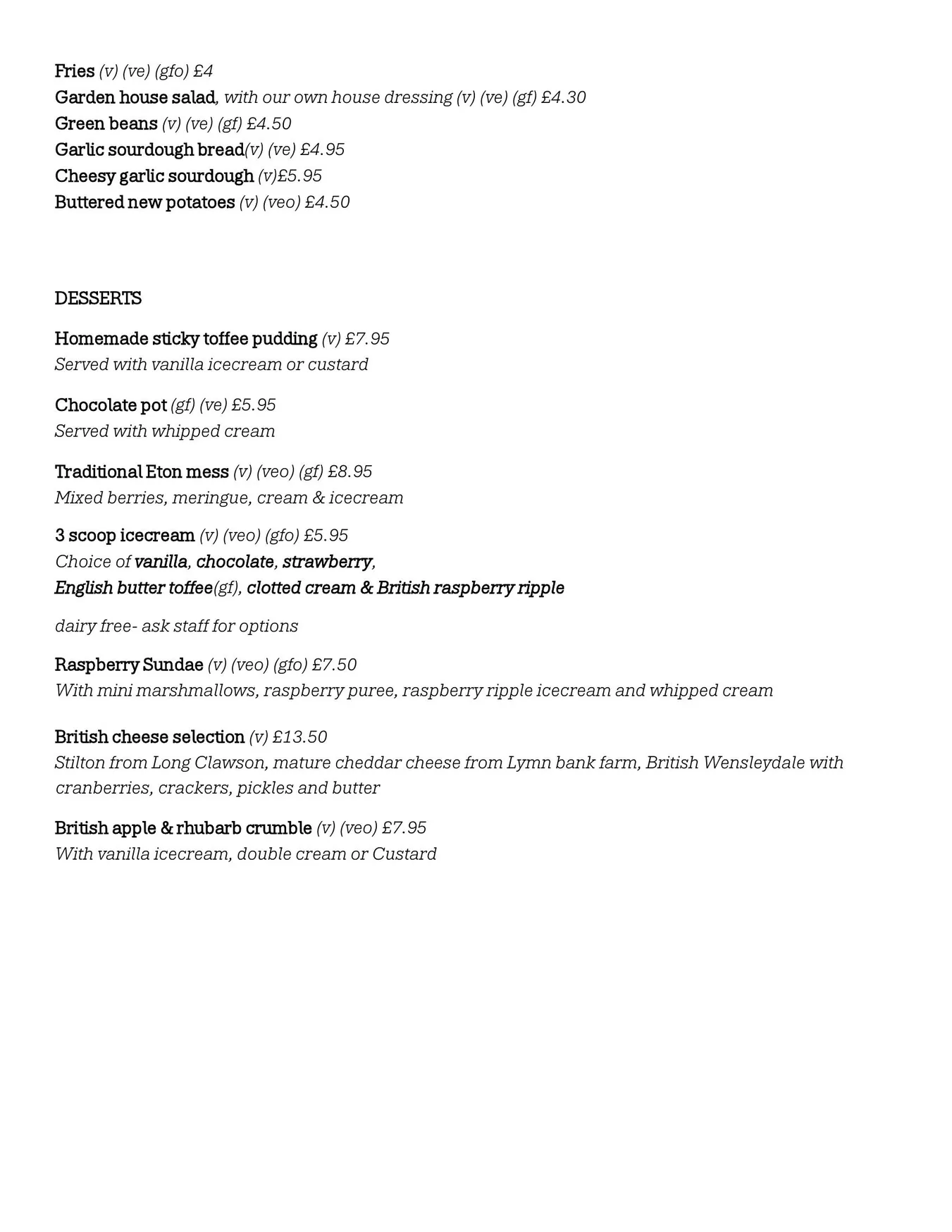 The Beehive menu, page 4