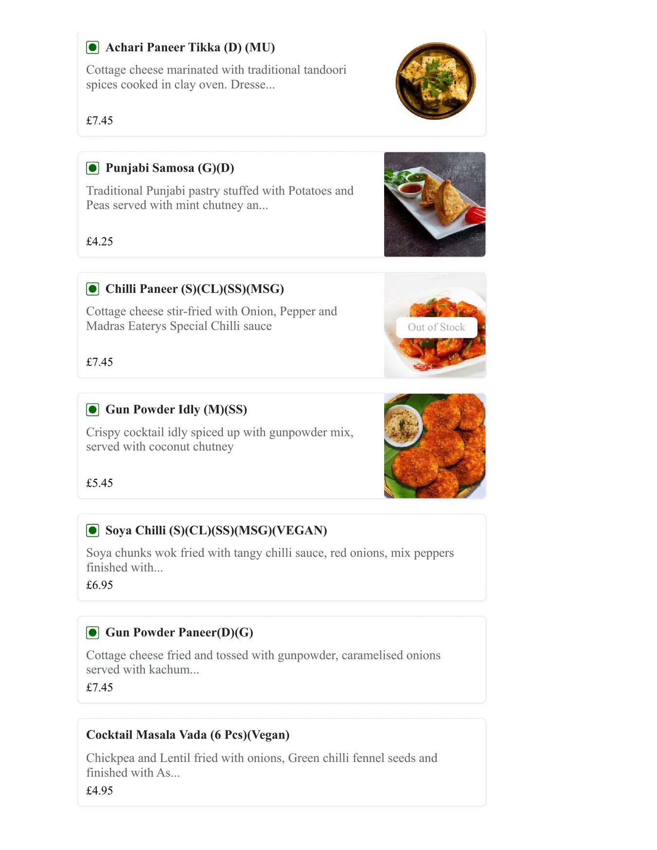Madras Eatery menu, page 3