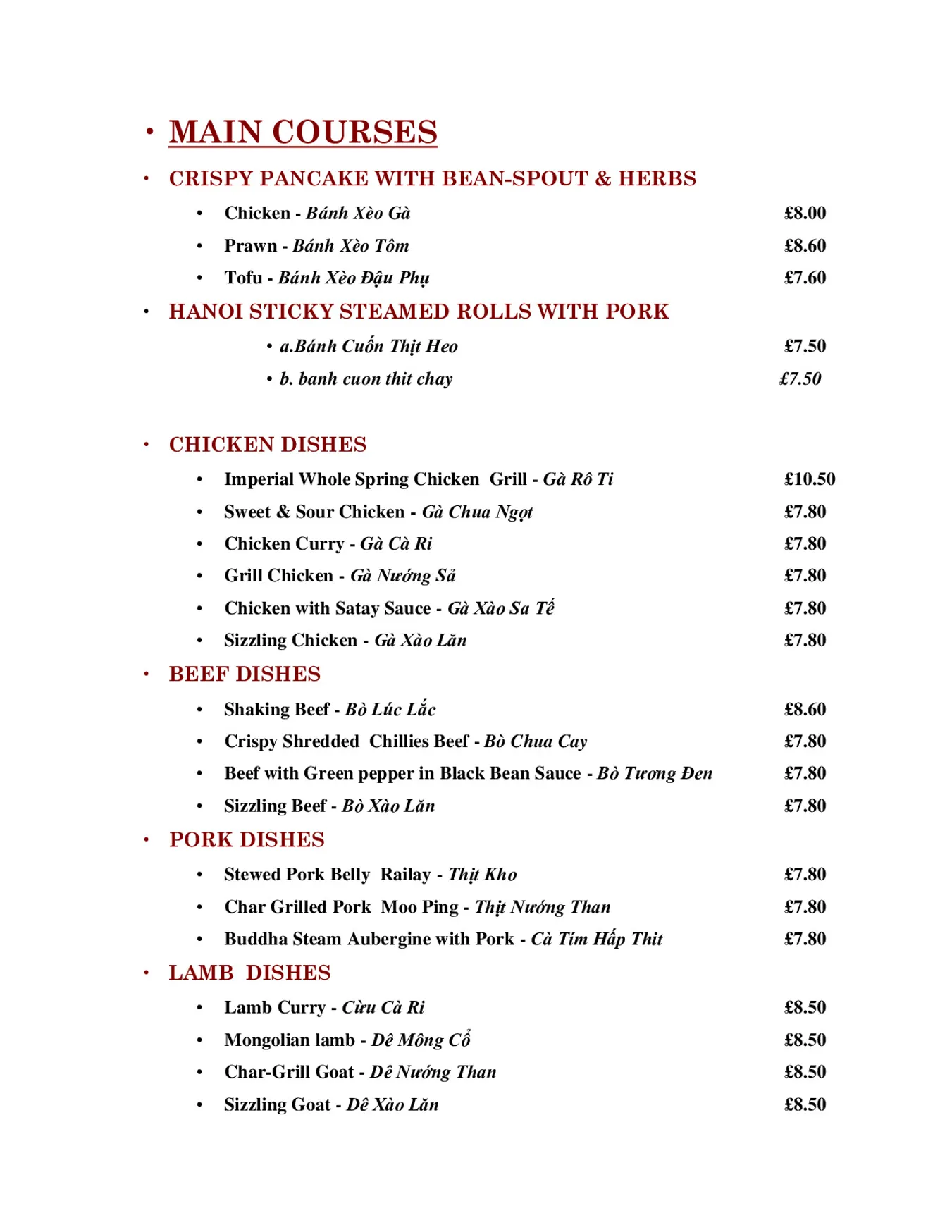 Ha Noi Pho - Hackney menu, page 3