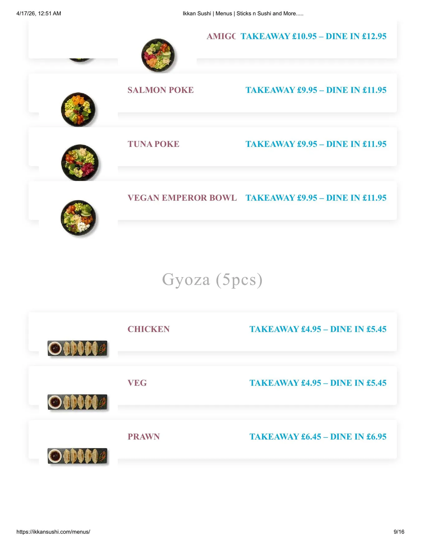 Ikkan Sushi menu, page 9