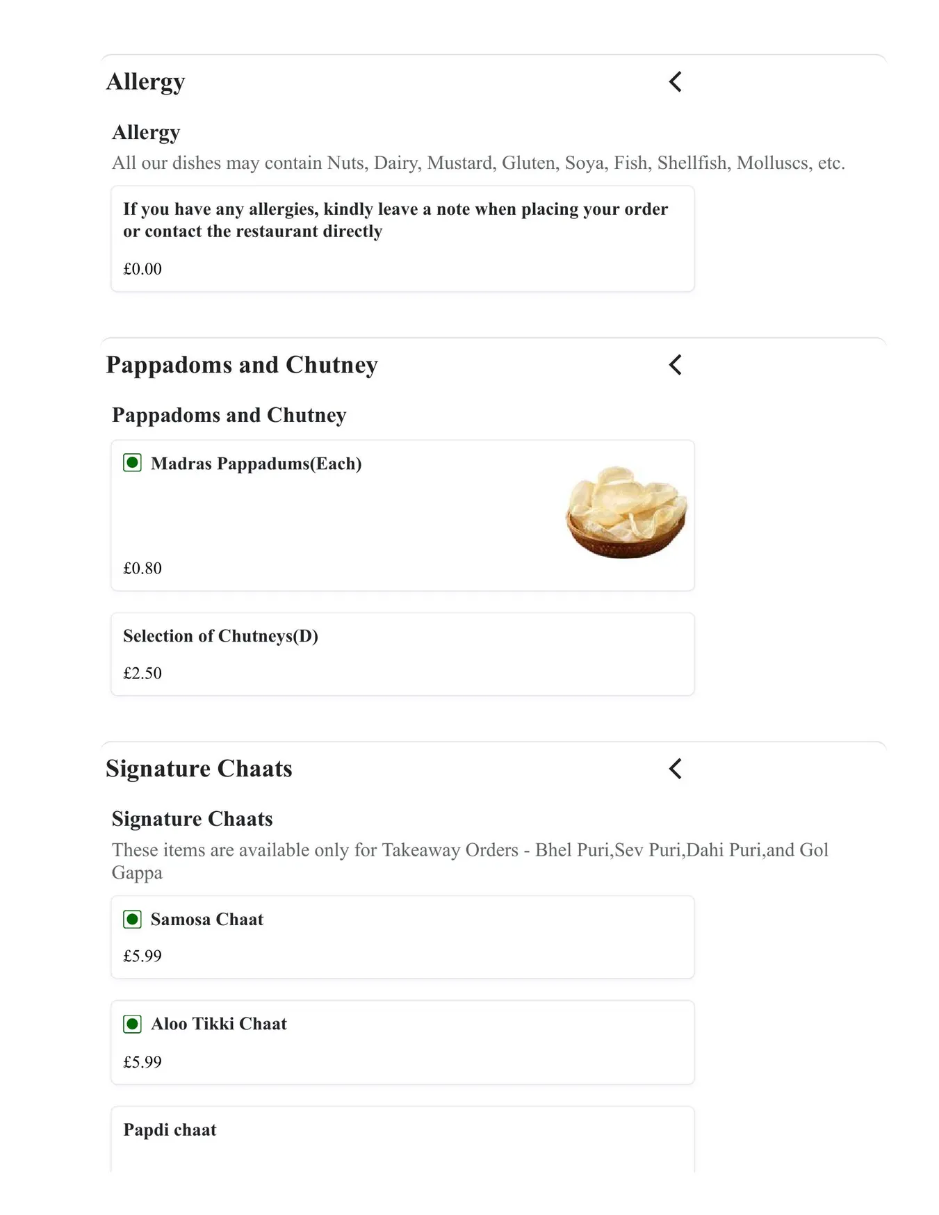 Madras Eatery menu, page 1