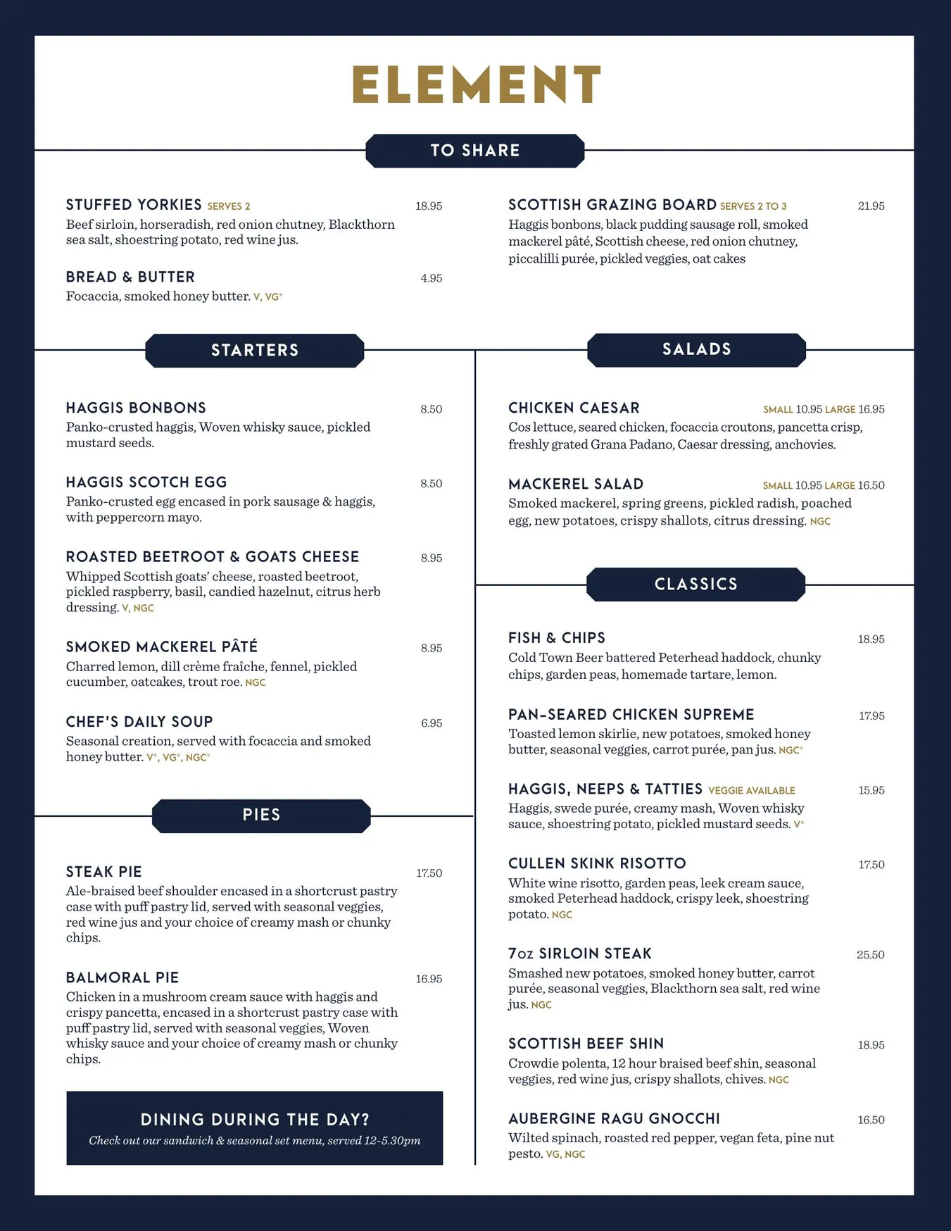 Element menu, page 1