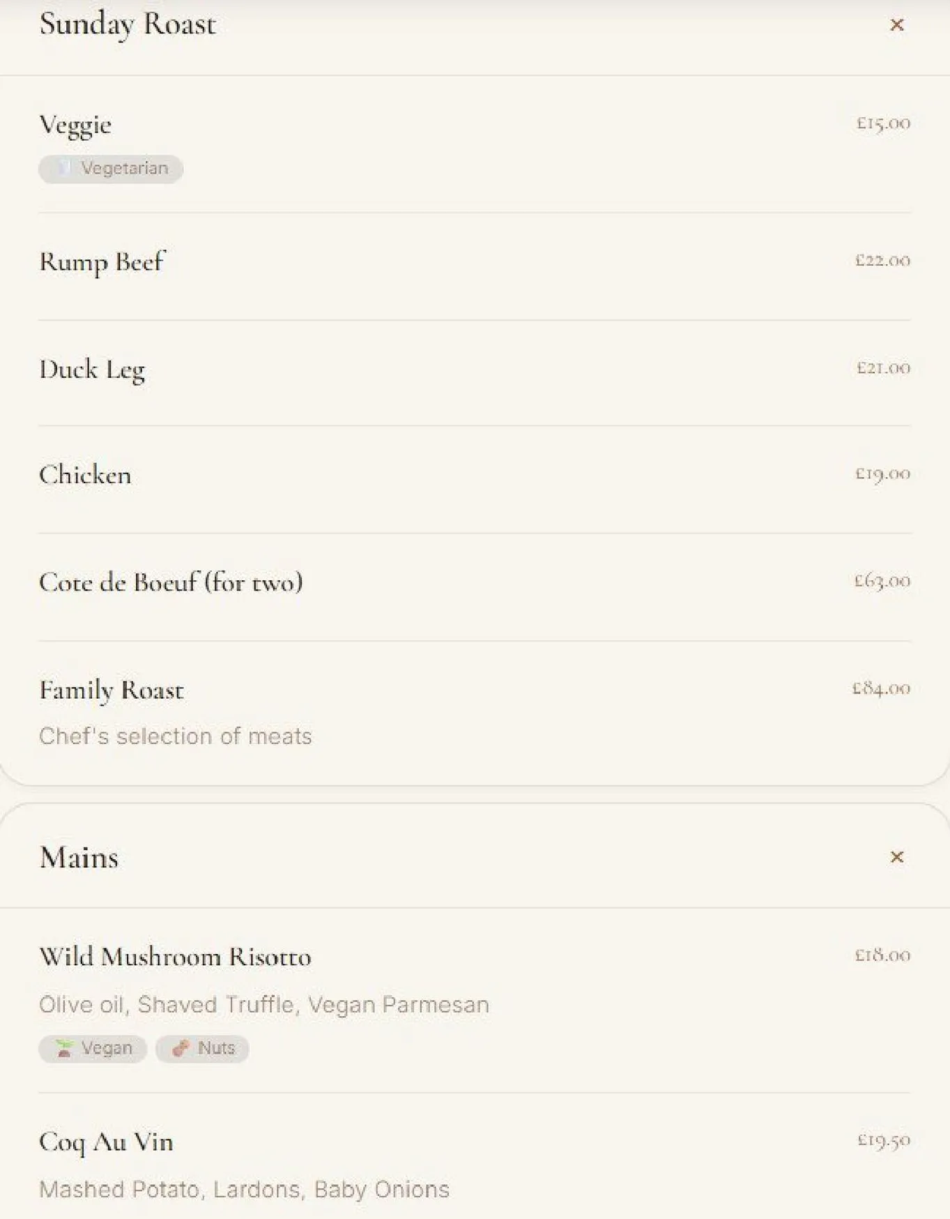 Bordelaise Ewell menu, page 3
