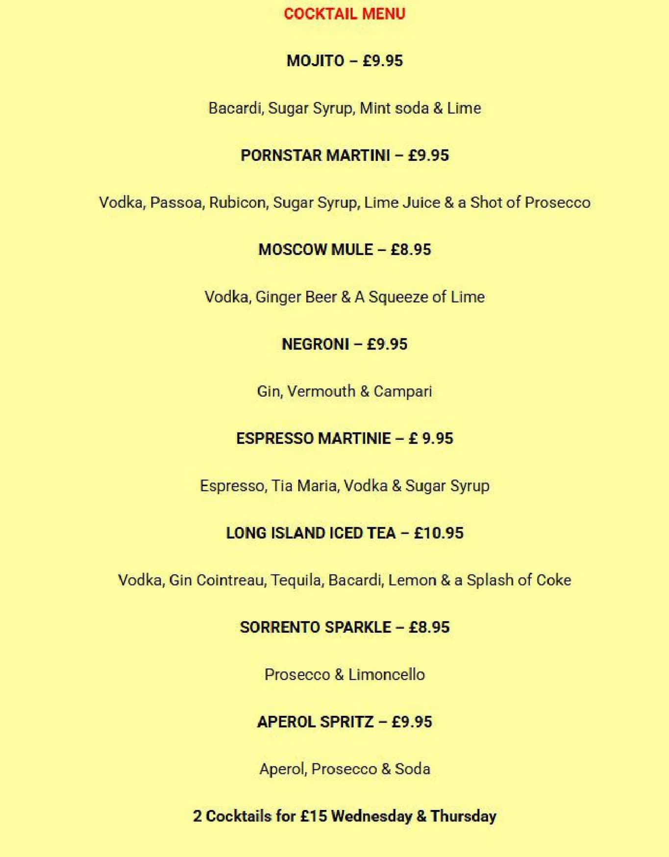 The Italian Room menu, page 3