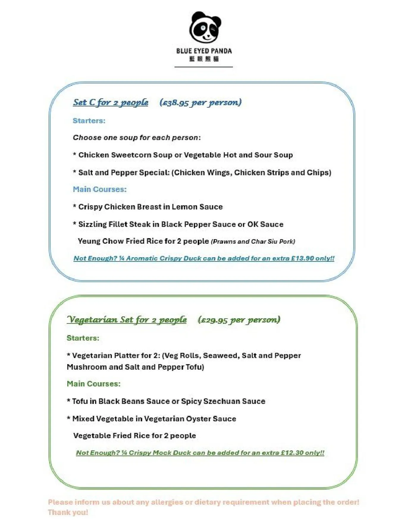 Blue Eyed Panda menu, page 7