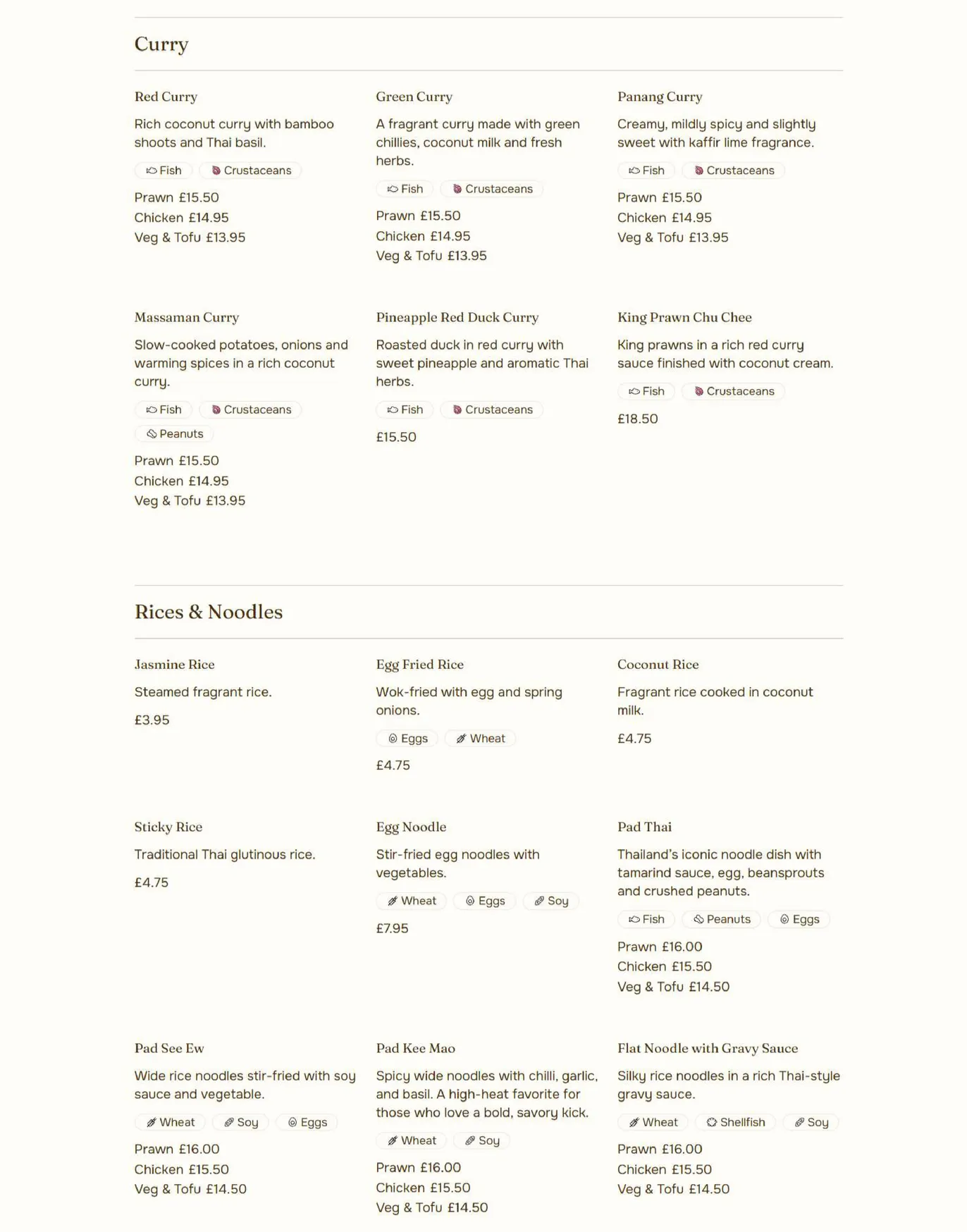 Arya Thai menu, page 3