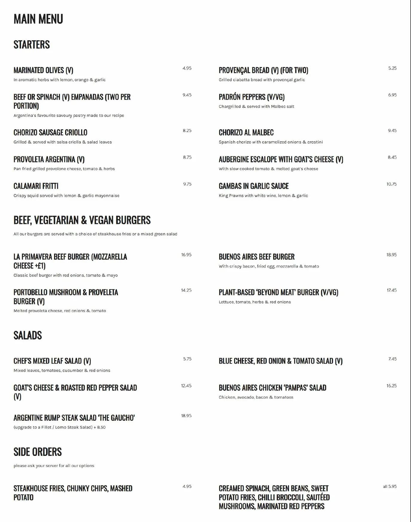 Buenasado menu, page 1