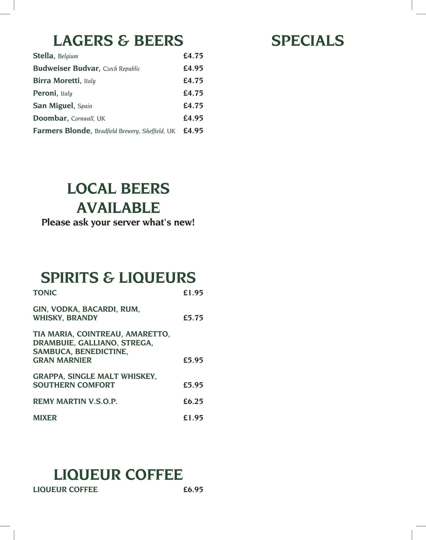 Mama's and Leonies menu, page 7