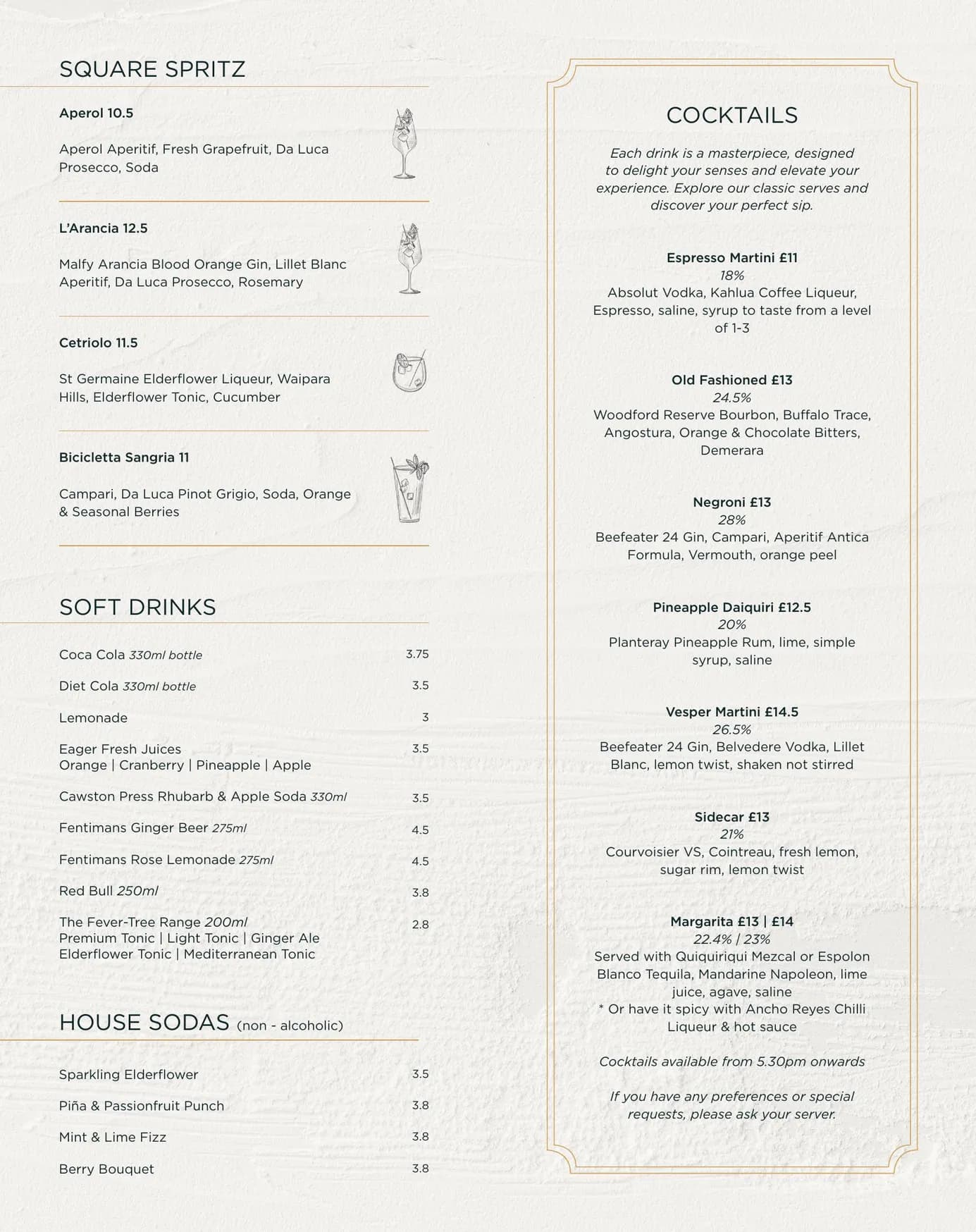 The Square Club menu, page 6