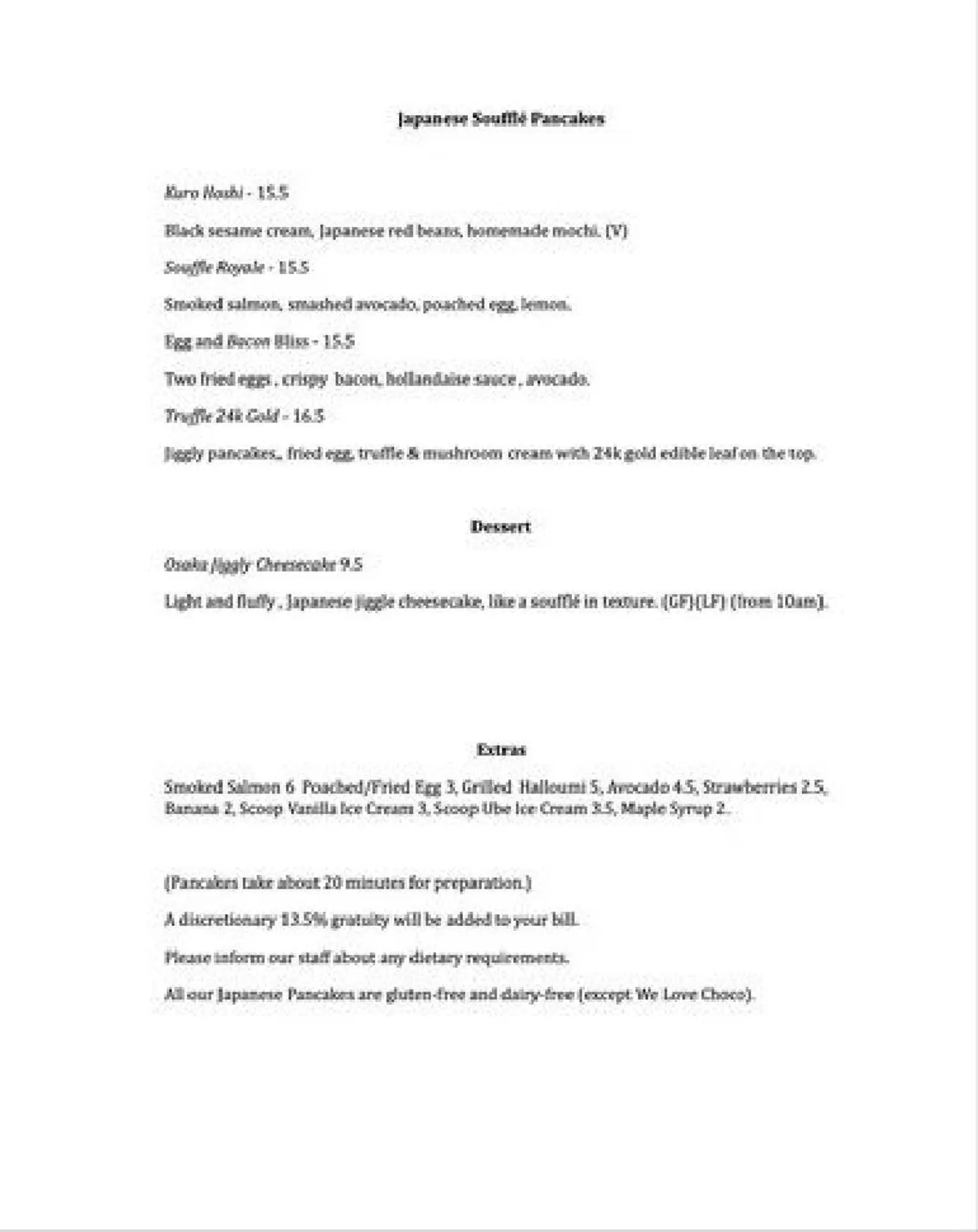 CA Japanese Pancakes Chiswick menu, page 2