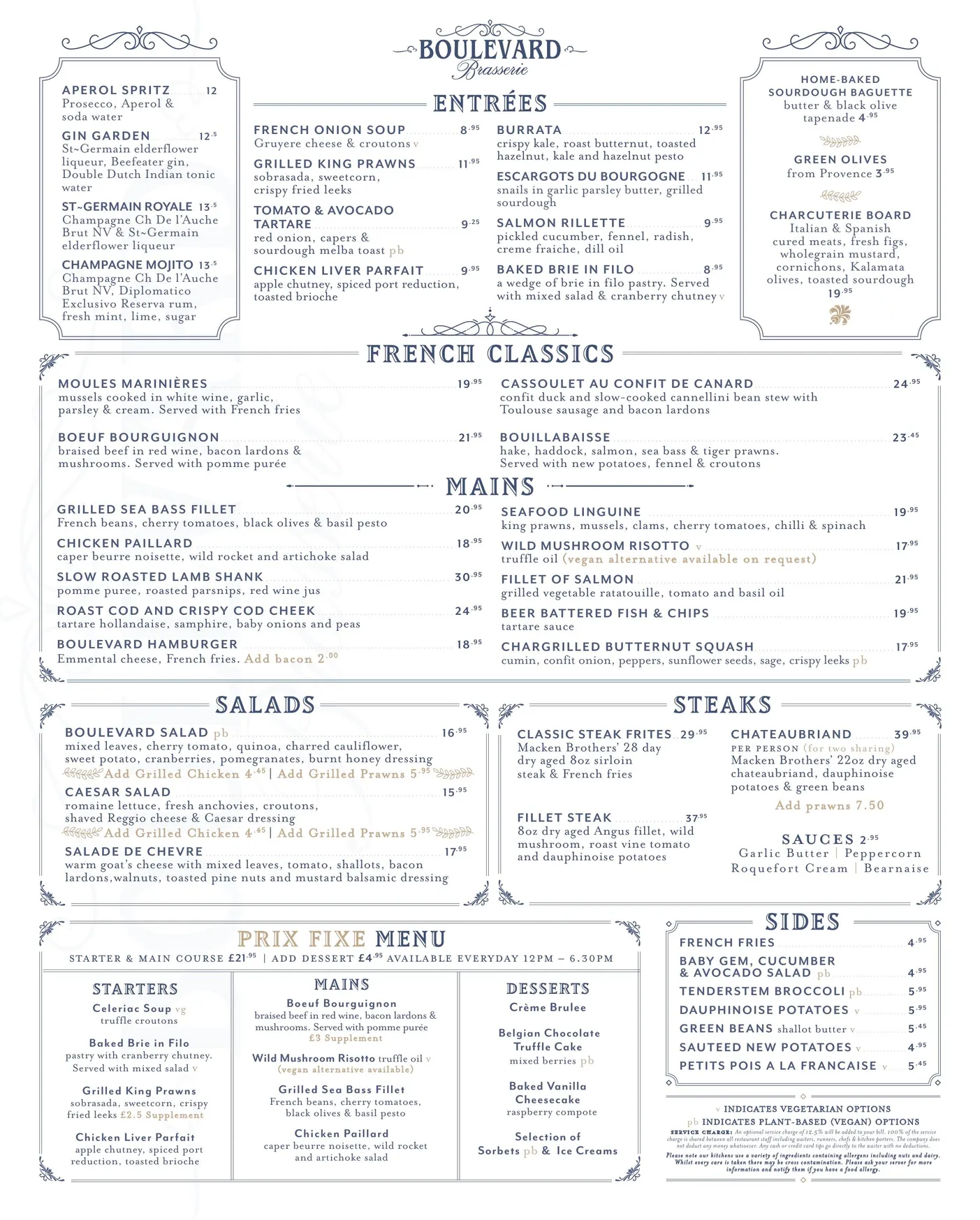 Boulevard Brasserie menu, page 1