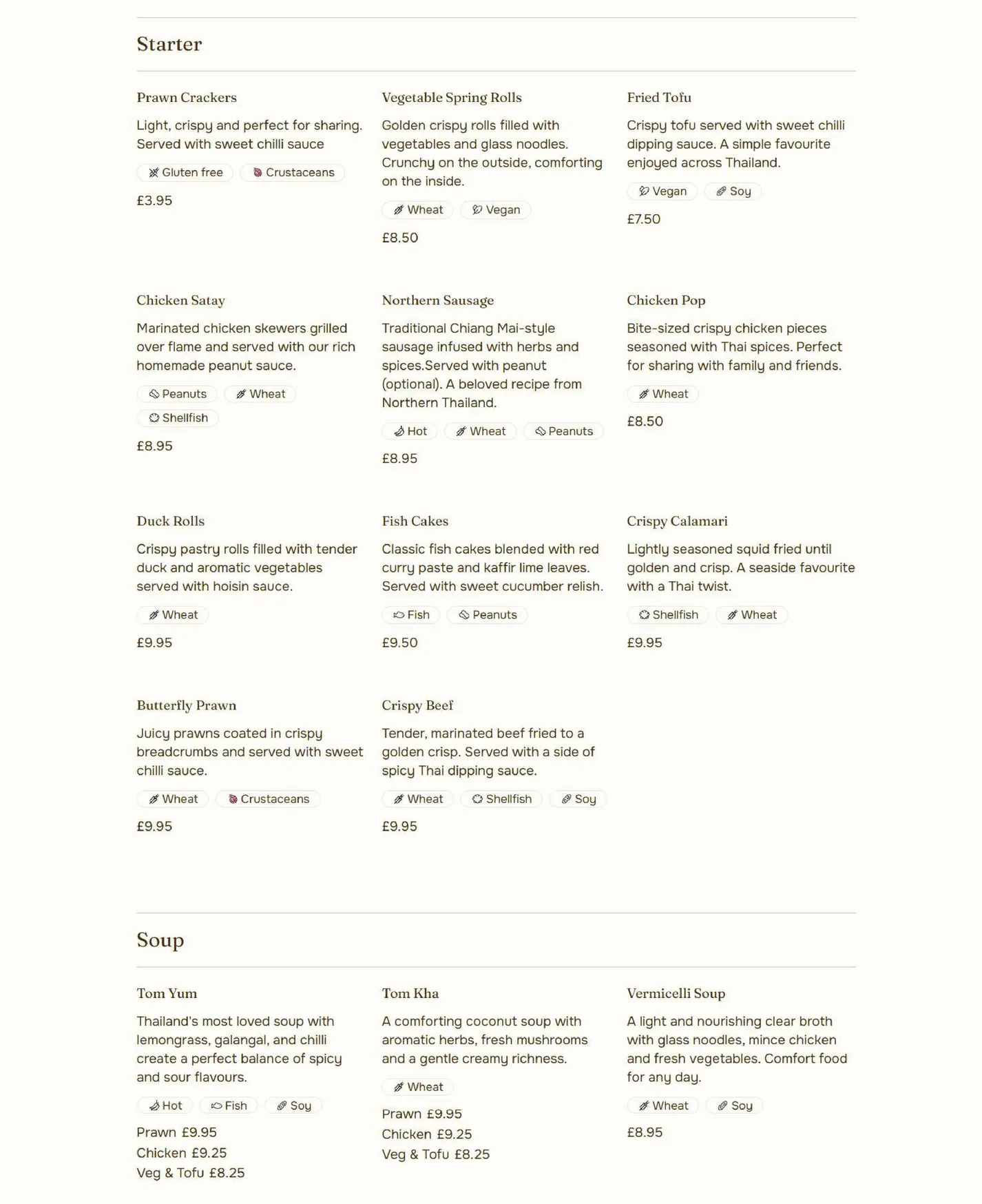 Arya Thai menu, page 1
