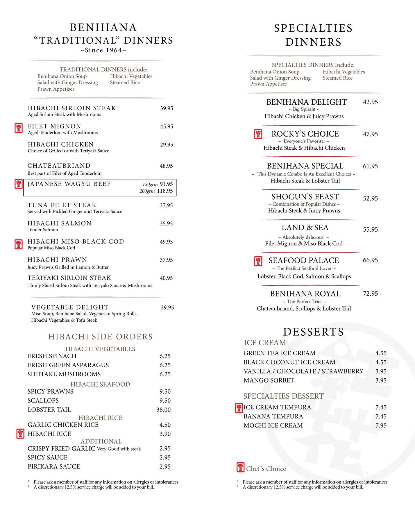 Benihana Chelsea menu, page 2