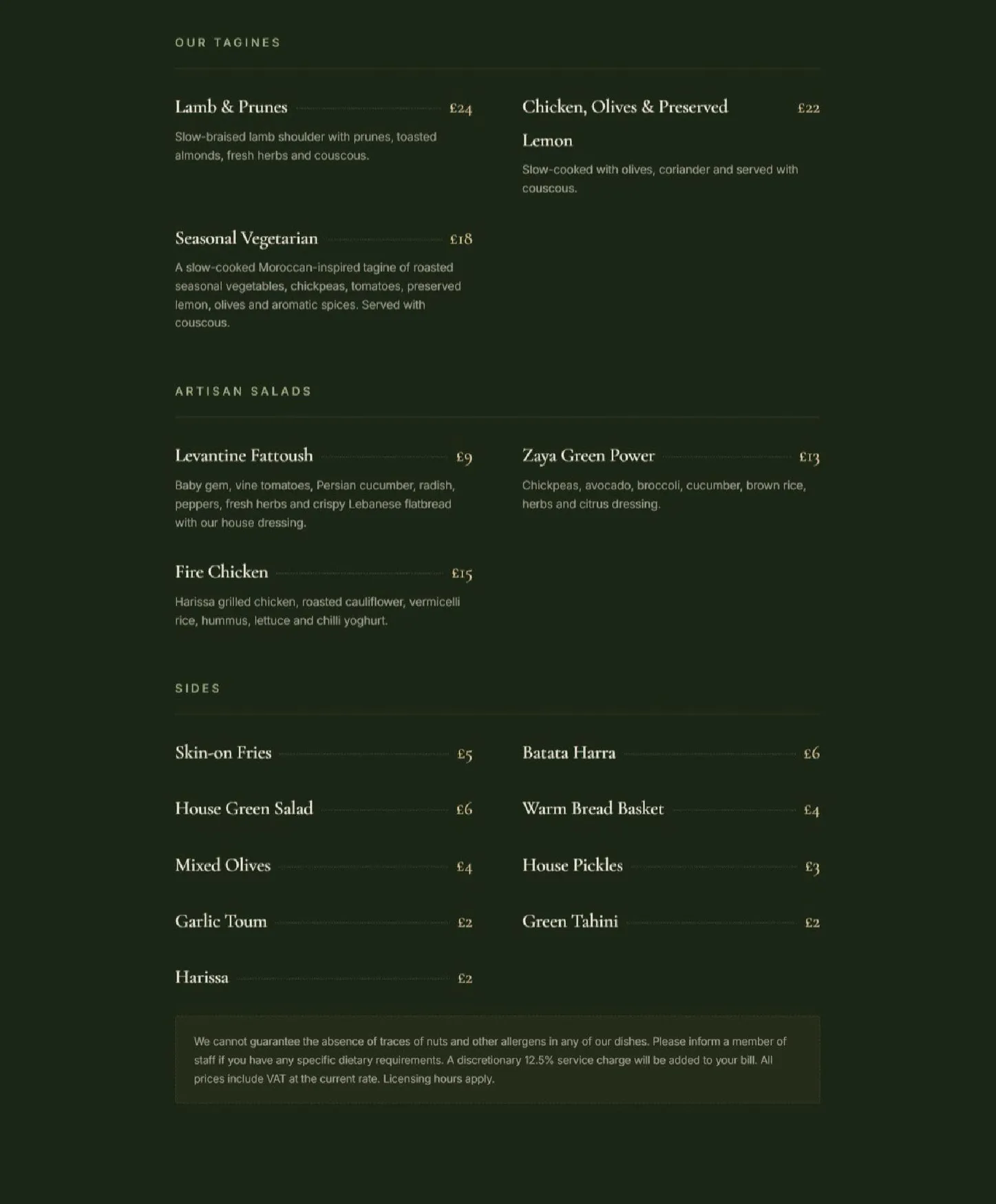 Zaya menu, page 4