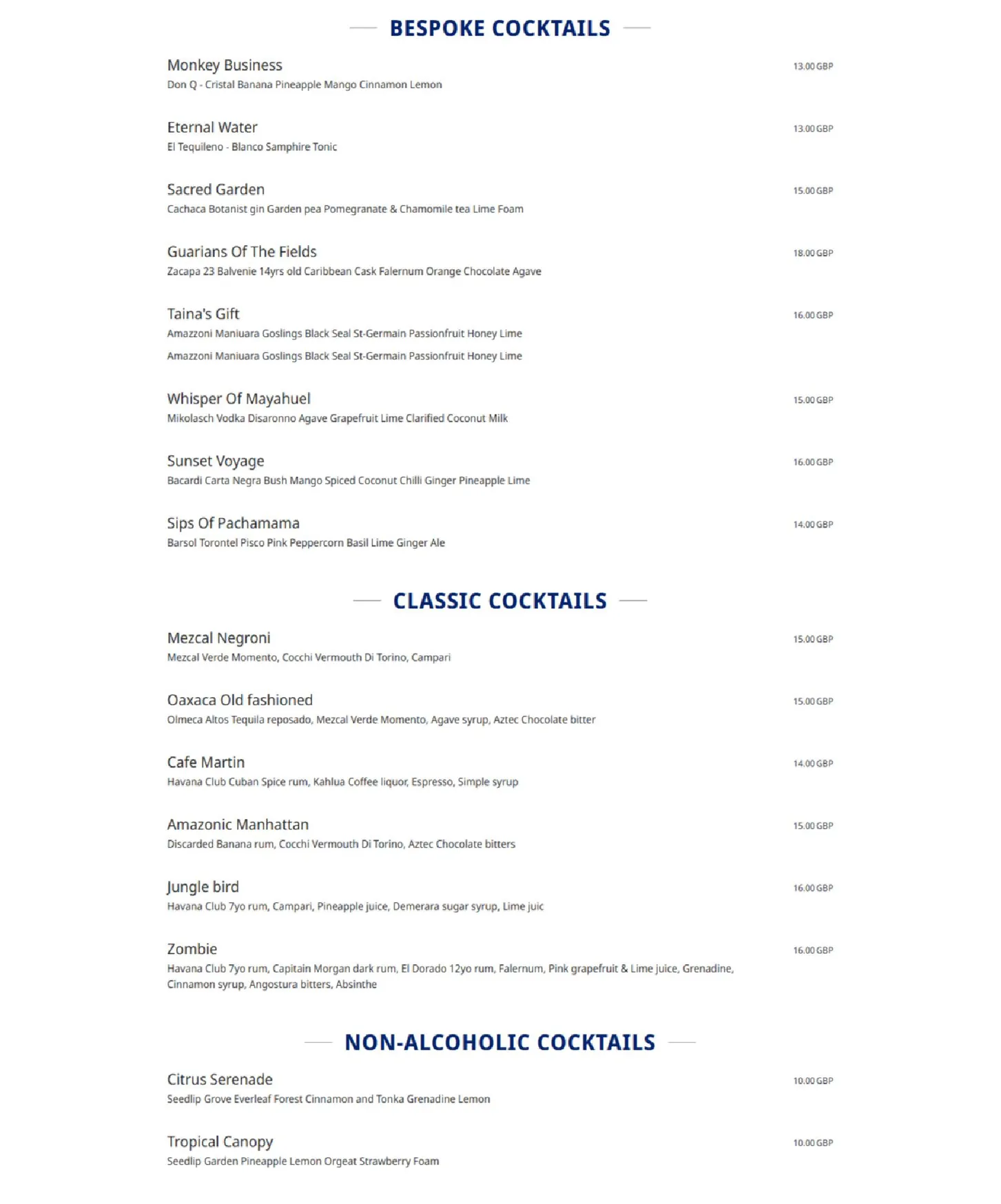 Leaf & Cane menu, page 2
