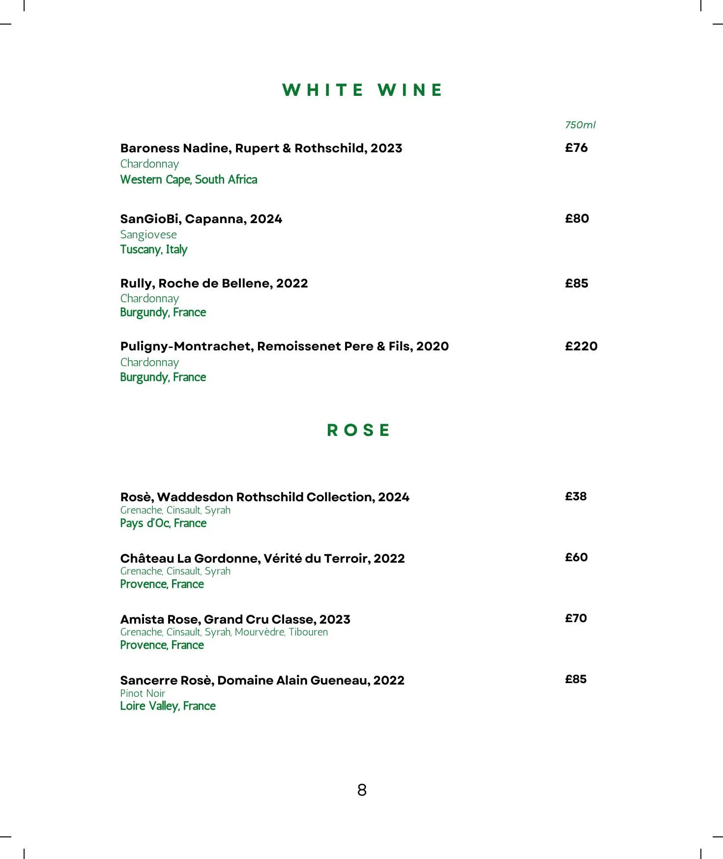 Gillray's Steakhouse & Bar menu, page 10