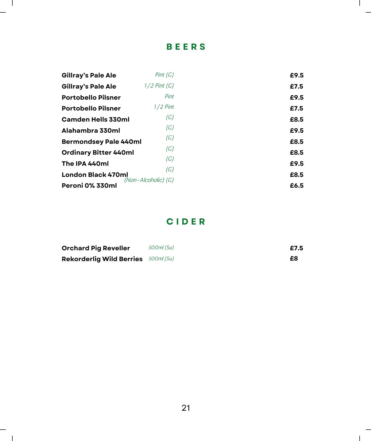 Gillray's Steakhouse & Bar menu, page 23