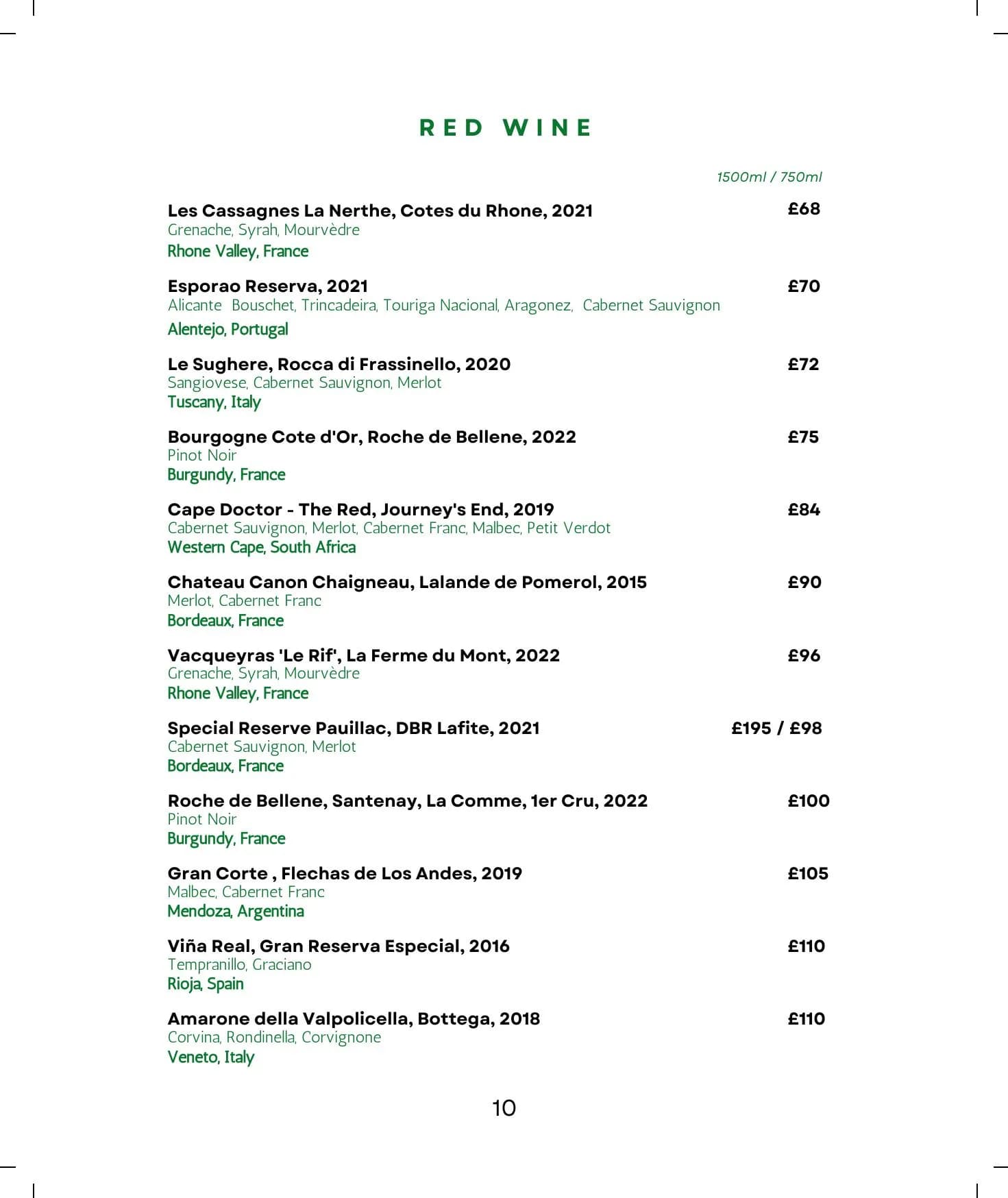 Gillray's Steakhouse & Bar menu, page 12
