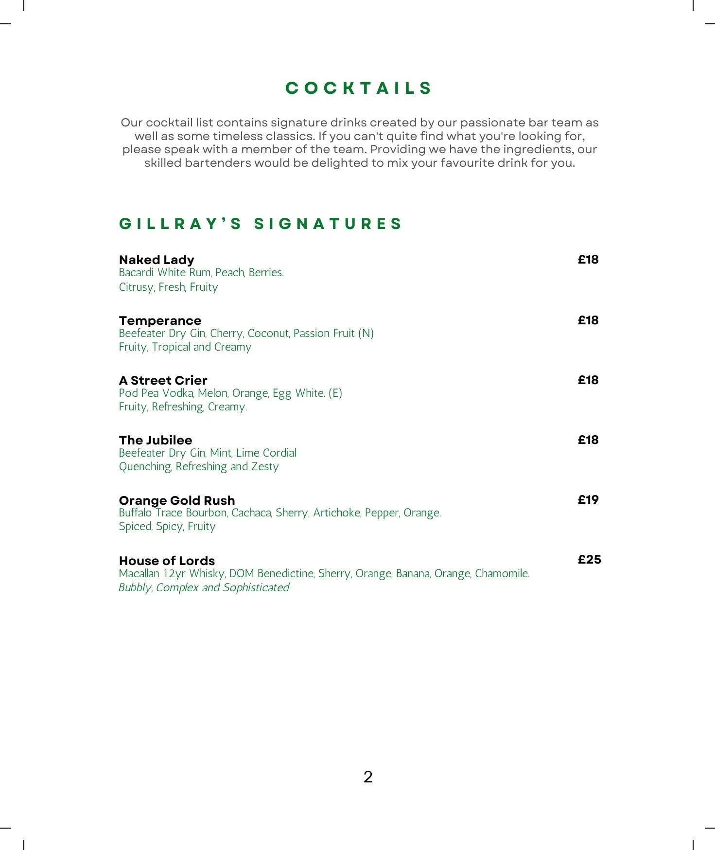 Gillray's Steakhouse & Bar menu, page 4