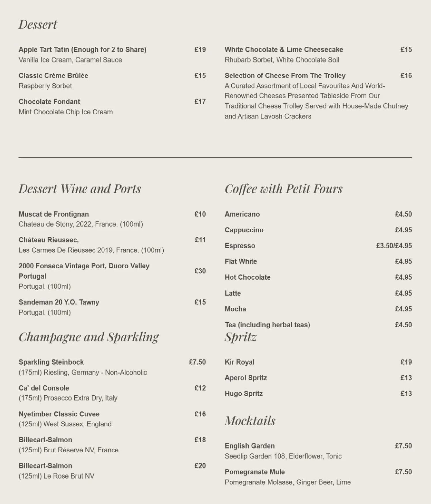 Stoke Mill menu, page 2