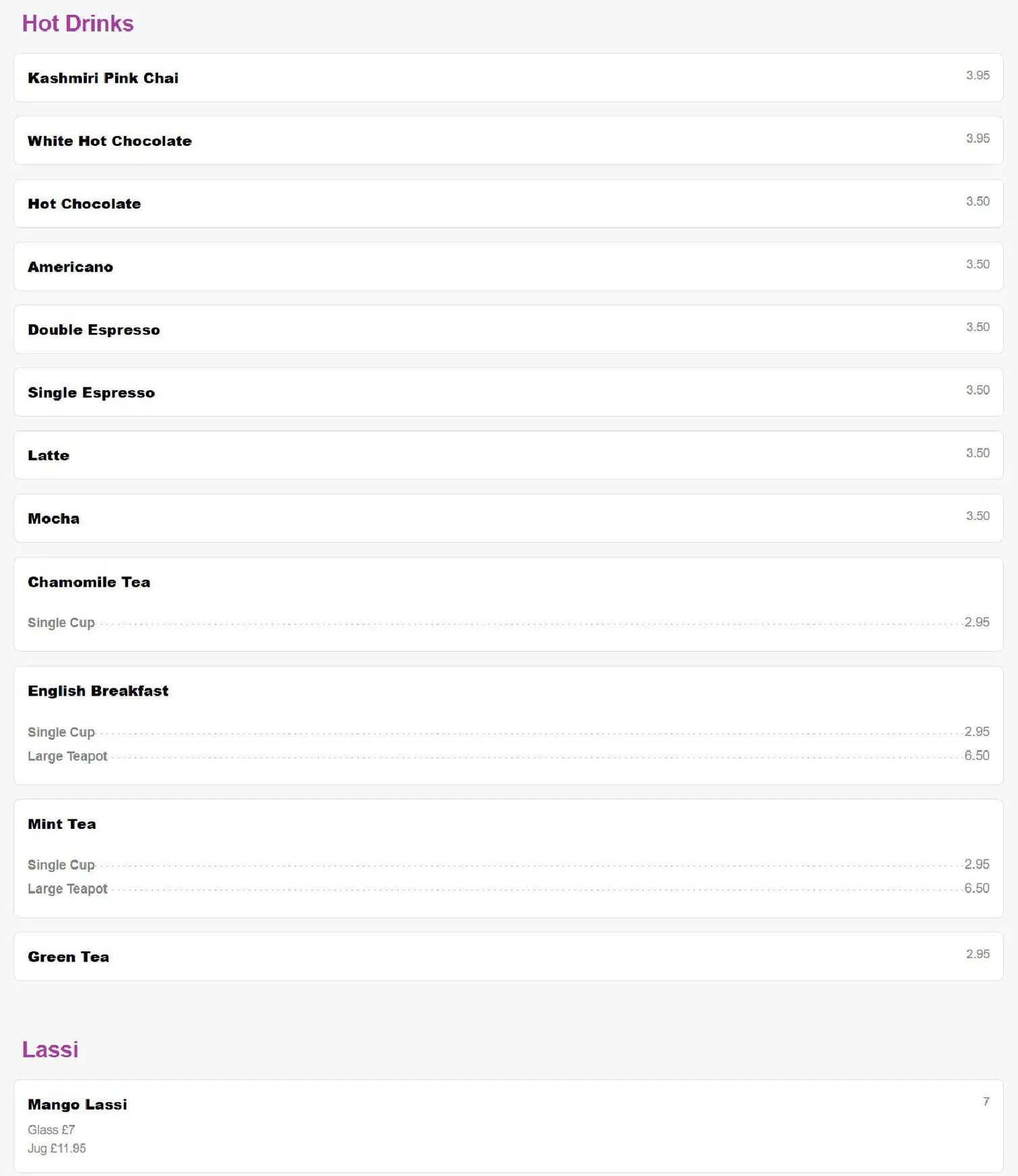 Maverick Lounge menu, page 10