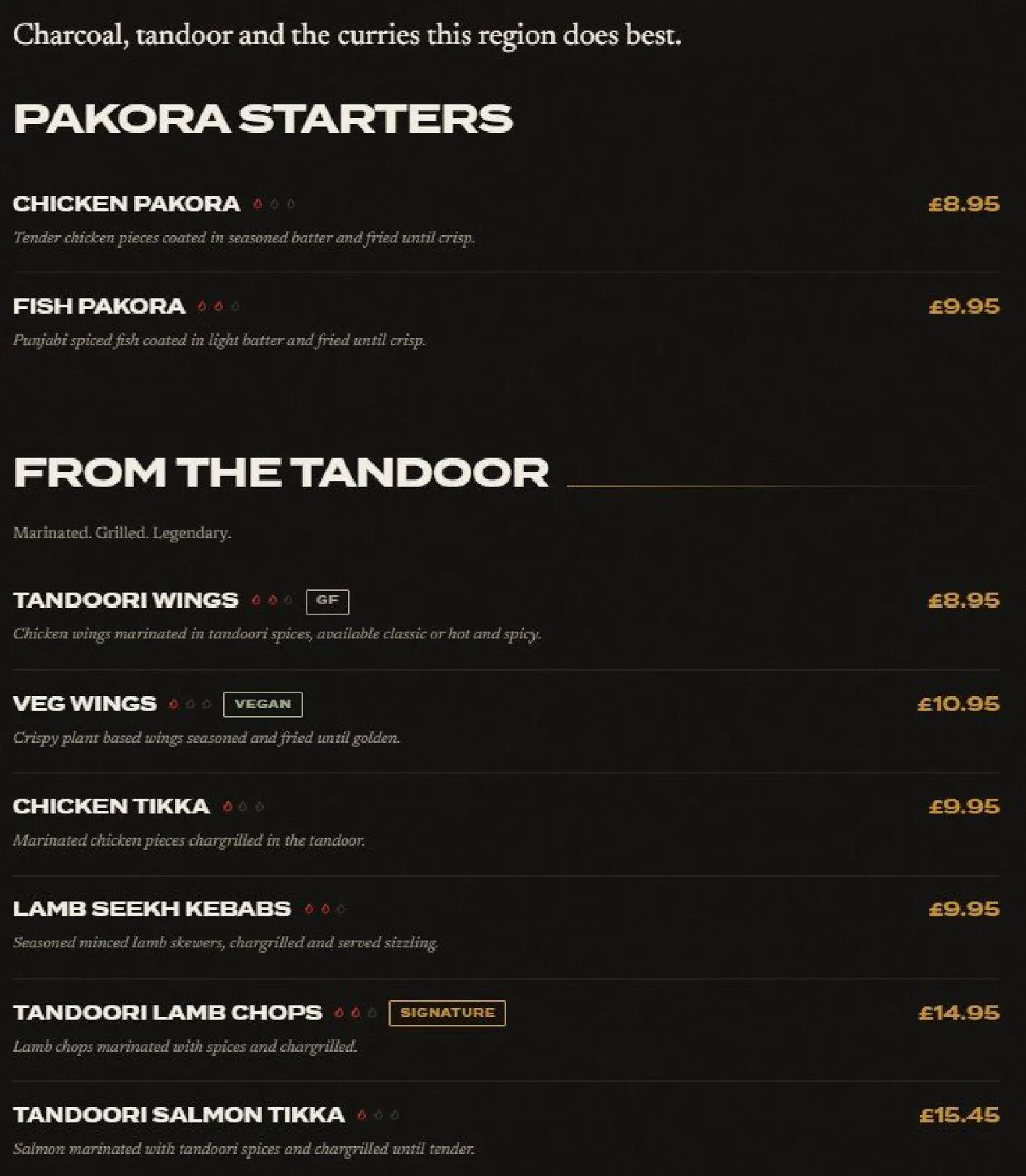 Legends Bar & Grill menu, page 1