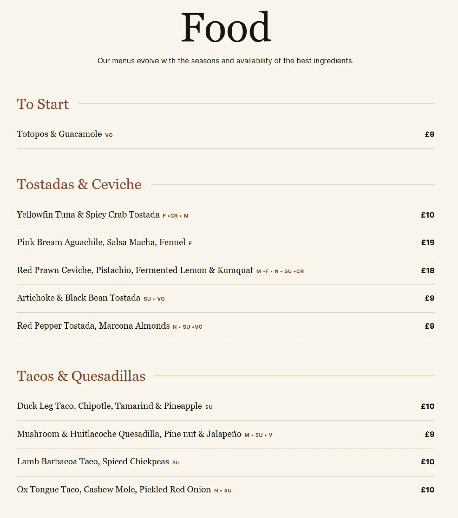 Zapote menu, page 1